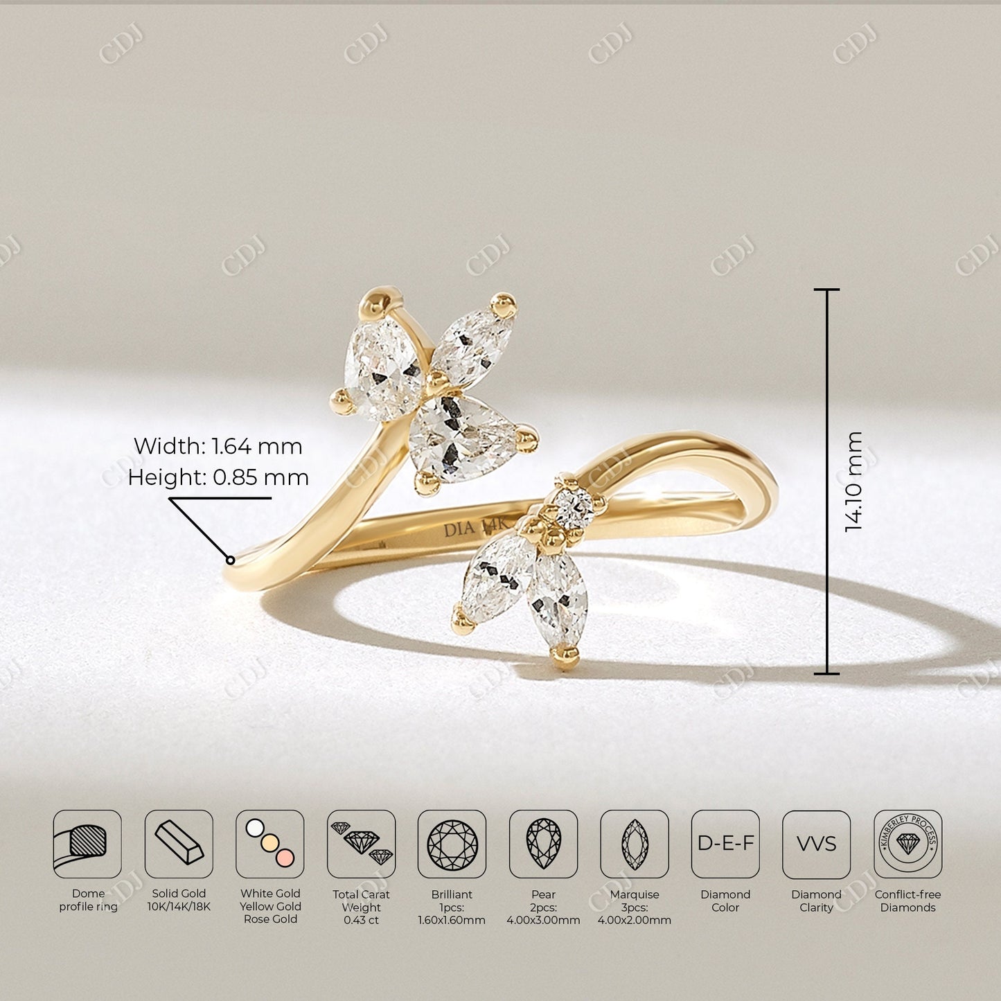 0.43CTW Pear Marquise Diamond Open Flower Ring  customdiamjewel   