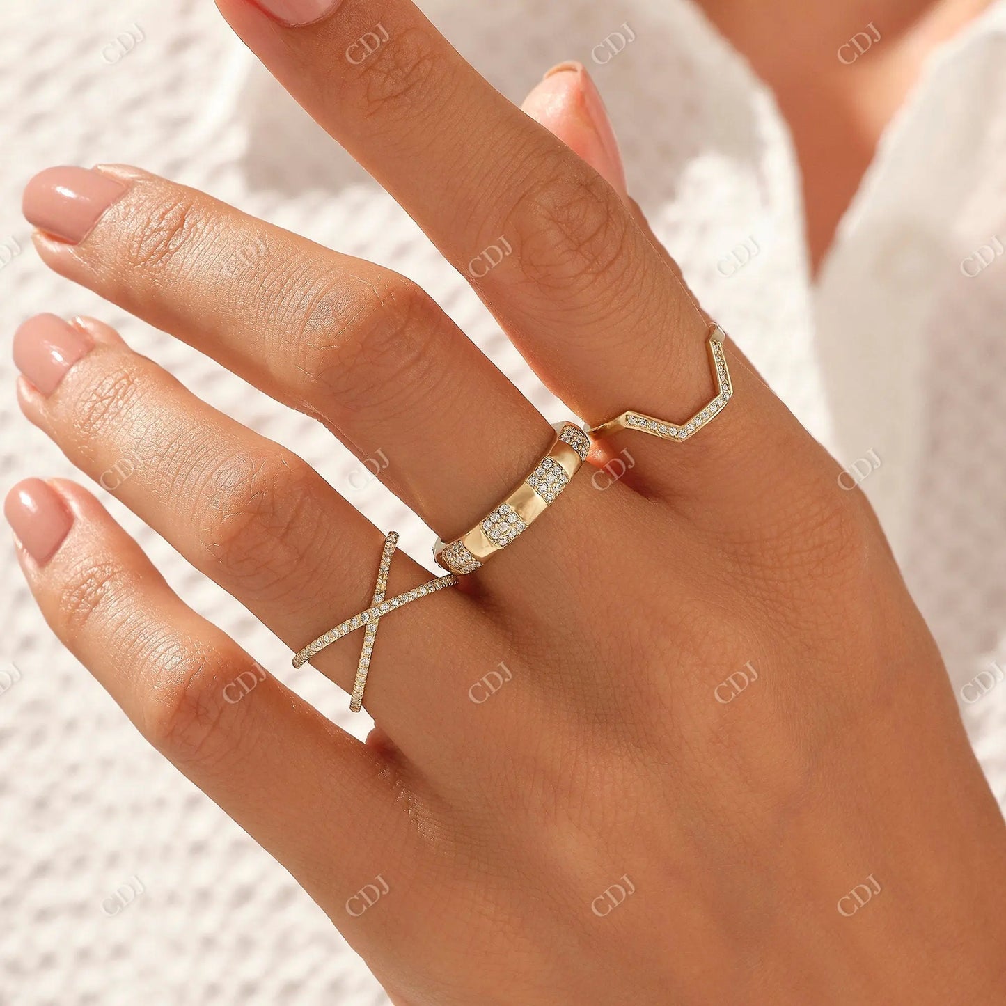 0.17CTW Round CVD Half Hexagon Geometric Ring  customdiamjewel   