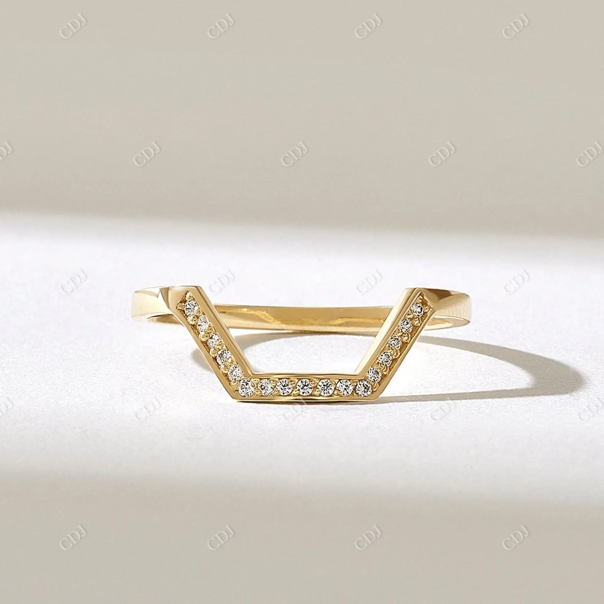 0.17CTW Round CVD Half Hexagon Geometric Ring  customdiamjewel 10KT Yellow Gold VVS-EF