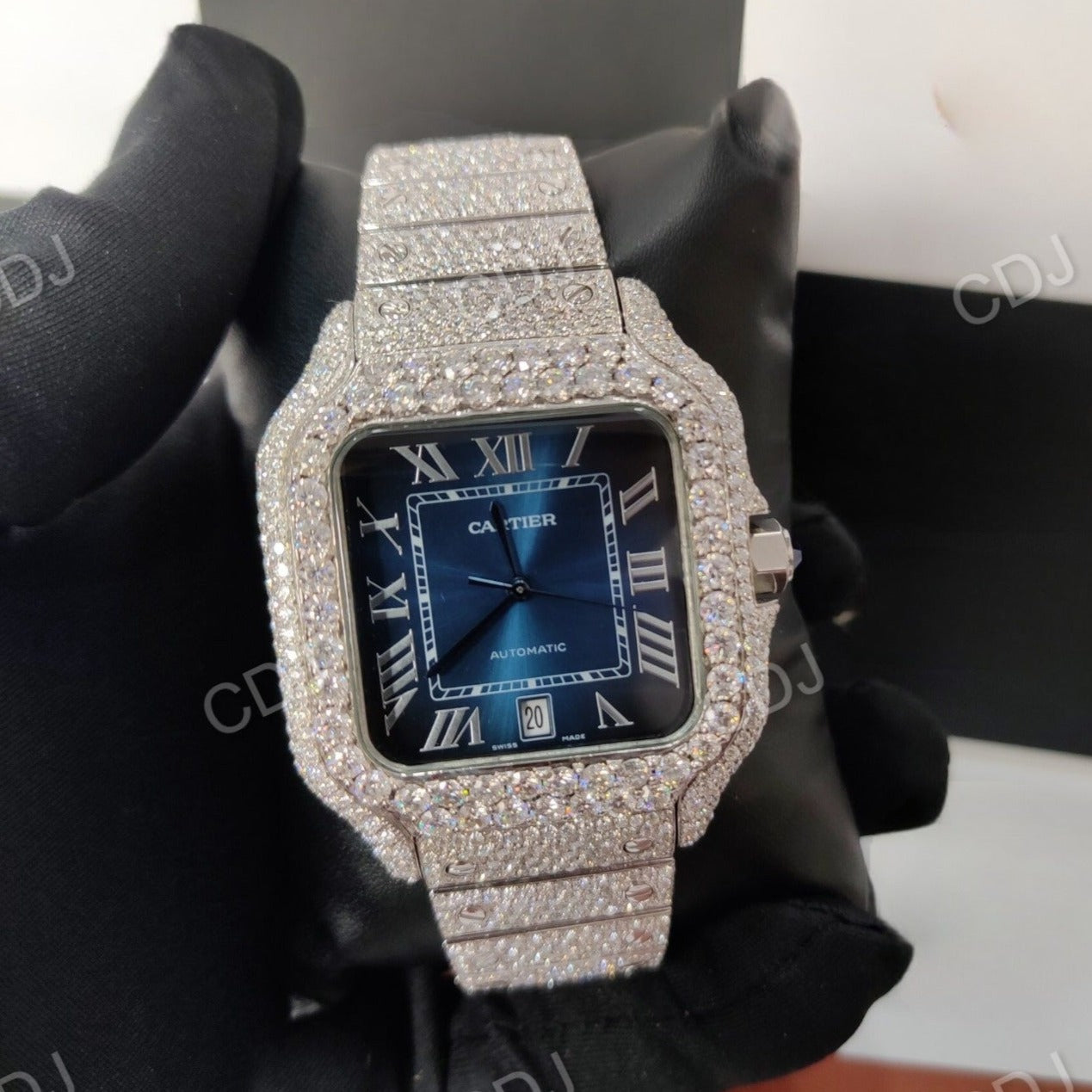 Blue Dial Diamond Cartier Hip Hop Watch  customdiamjewel   