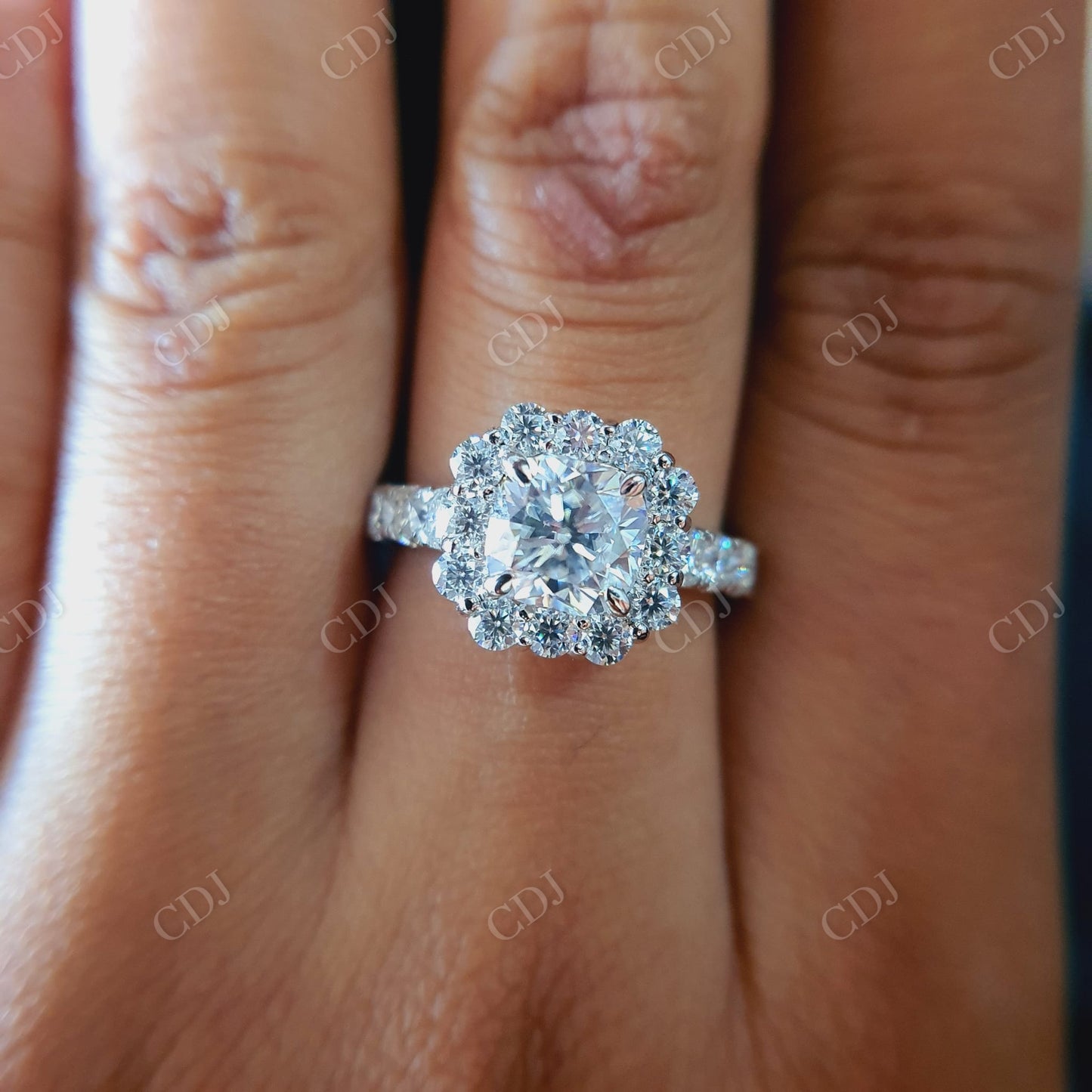 Cushion Cut Moissanite Halo Setting Engagement Ring  customdiamjewel   