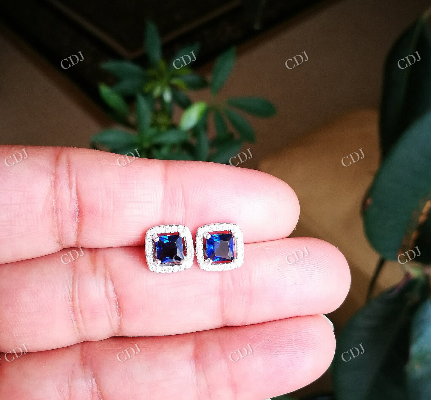 Blue Moissanite Stud Diamond Earrings  customdiamjewel   