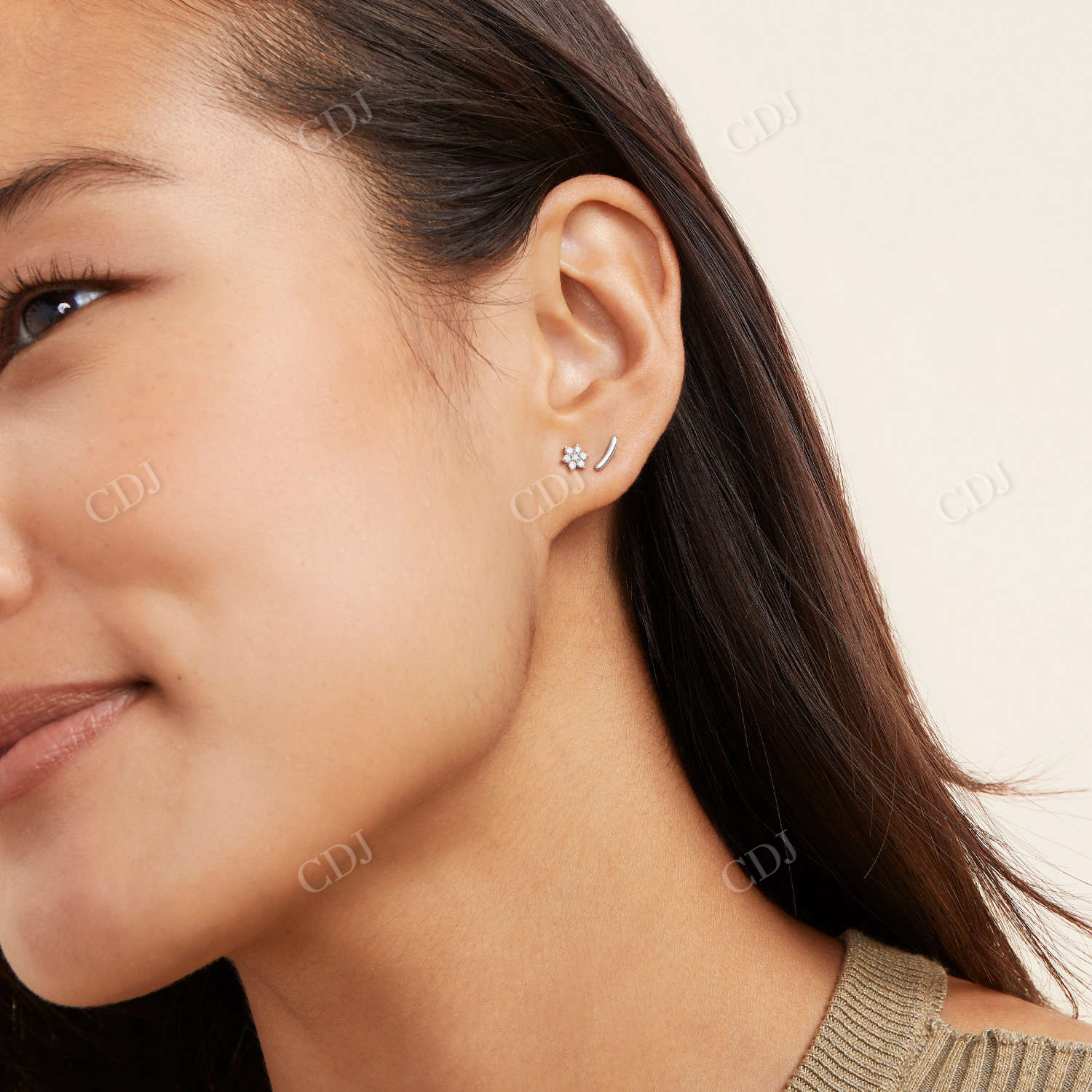 Single Curve Bar 14K Solid Gold Stud Earring  customdiamjewel   