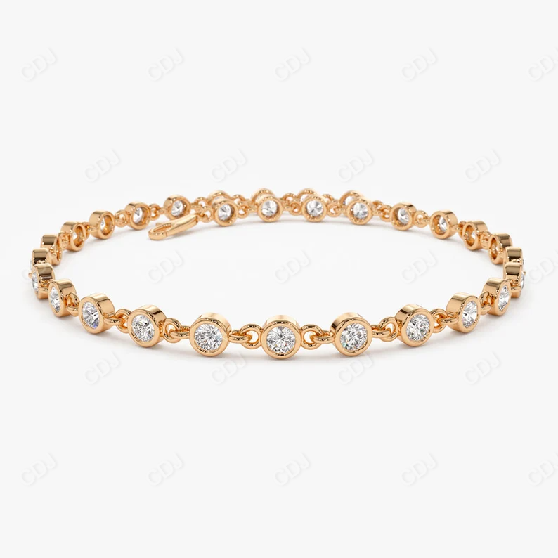 14k Gold Genuine Diamond Bezel Setting Women's Bracelet  customdiamjewel 10 KT Solid Gold Rose Gold VVS-EF