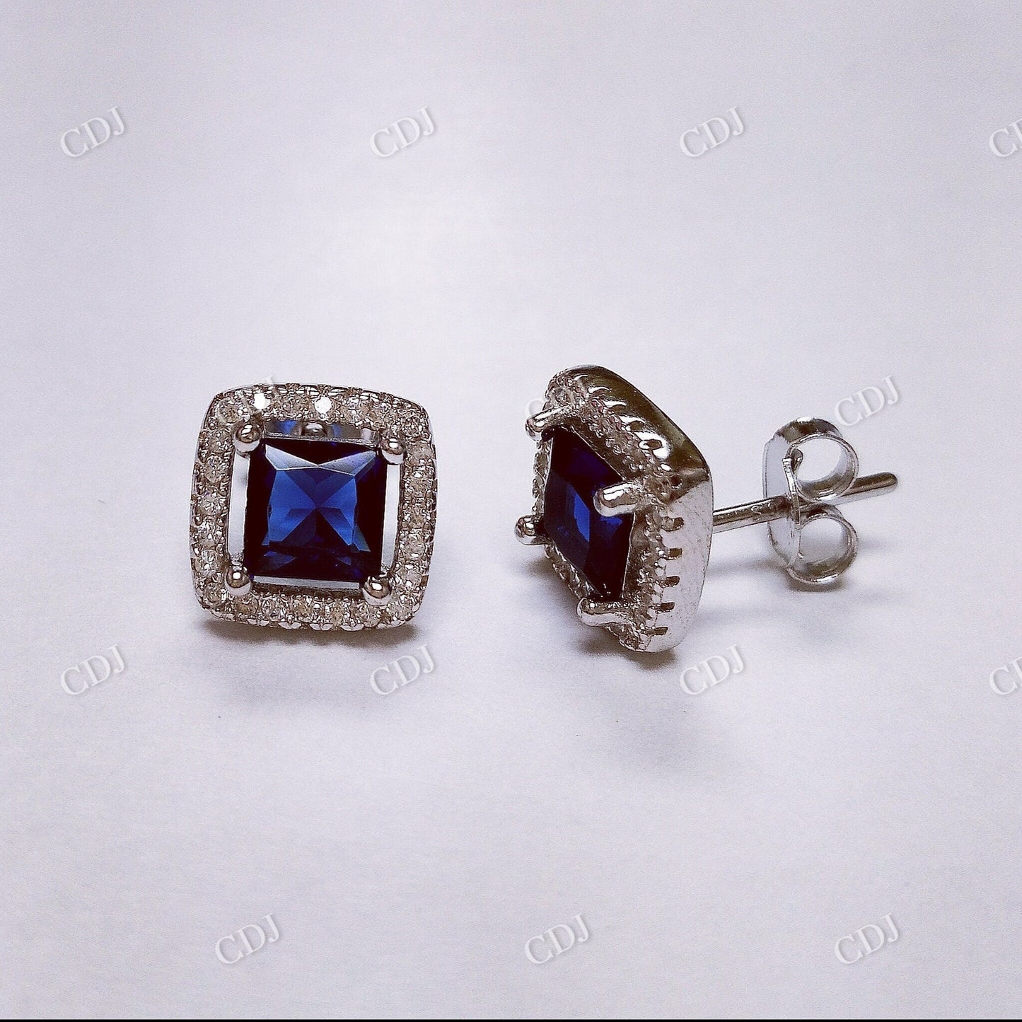 Blue Moissanite Stud Diamond Earrings  customdiamjewel Sterling Silver White Gold VVS-EF