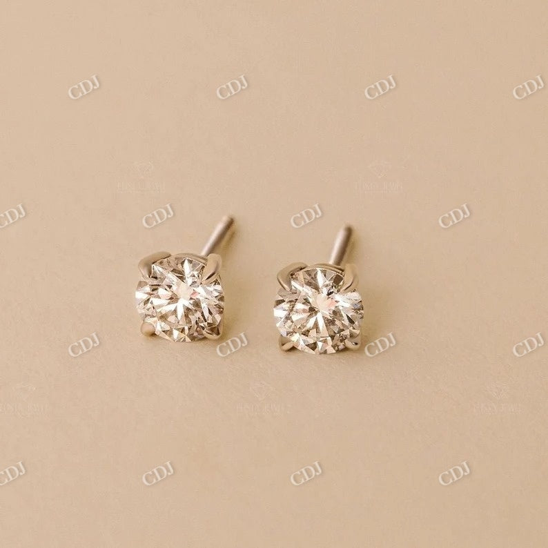 Round Cut Moissanite Diamond 14K Solid Gold stud Earrings  customdiamjewel   