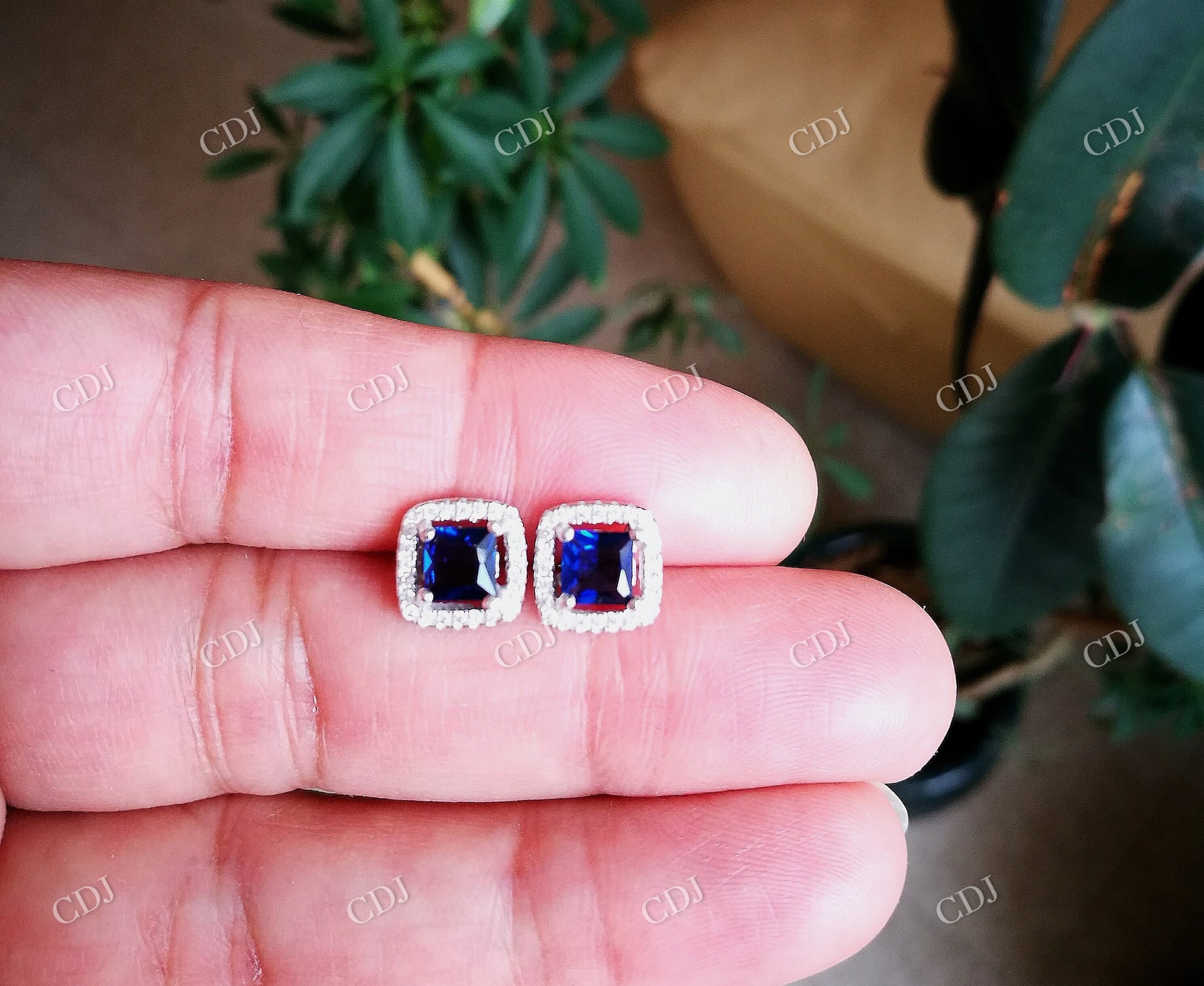 Blue Moissanite Stud Diamond Earrings  customdiamjewel   