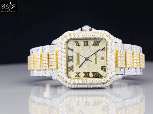 Two Tone Cartier Custom Diamond Watch (28CT Approx)  customdiamjewel   