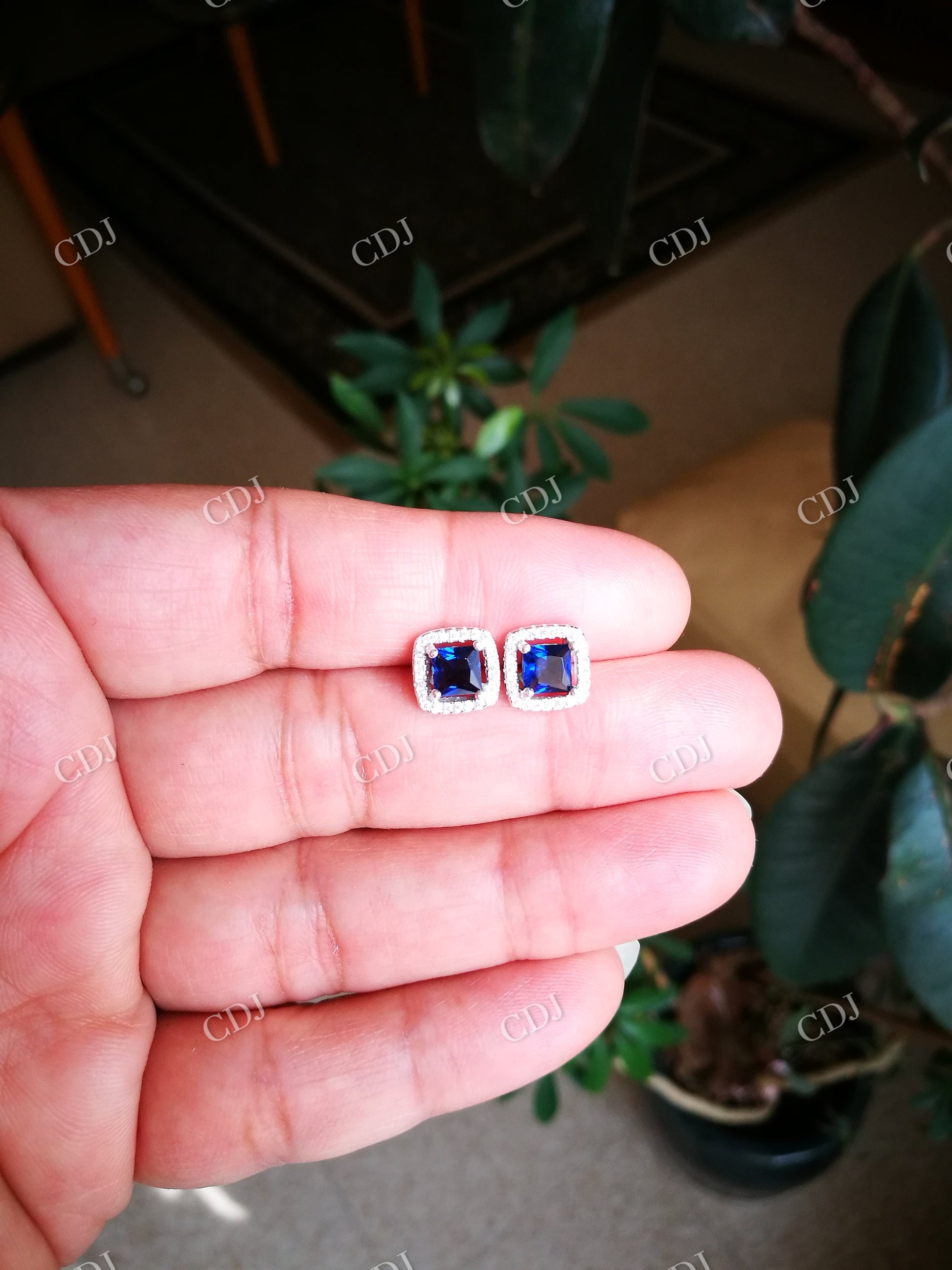 Blue Moissanite Stud Diamond Earrings  customdiamjewel   