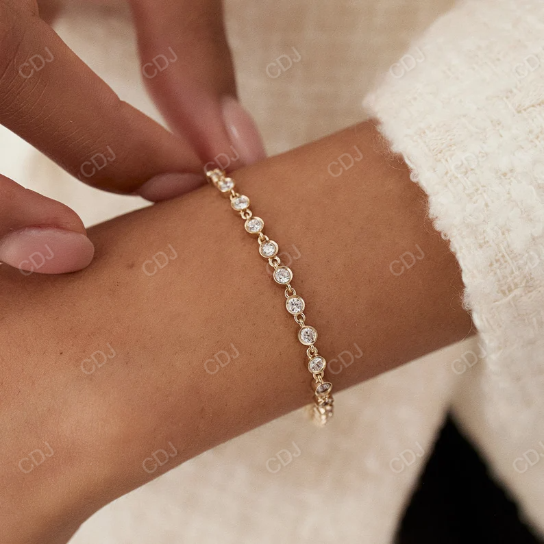 14k Gold Bezel Setting Natural Diamond Unique Bracelet  customdiamjewel   