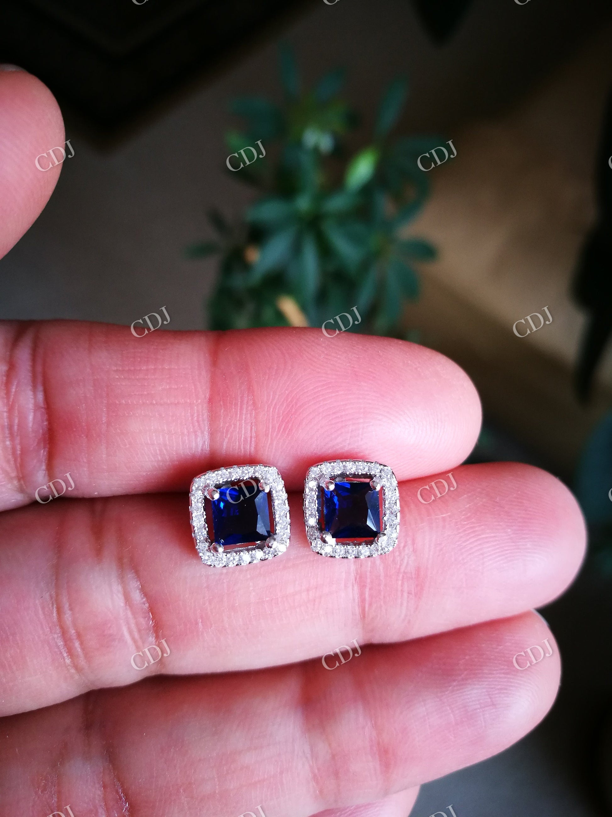 Blue Moissanite Stud Diamond Earrings  customdiamjewel   