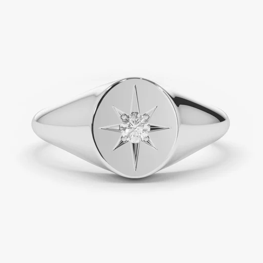 0.07CTW Star Setting Lab Grown Diamond Engagement ring  customdiamjewel 10KT White Gold VVS-EF