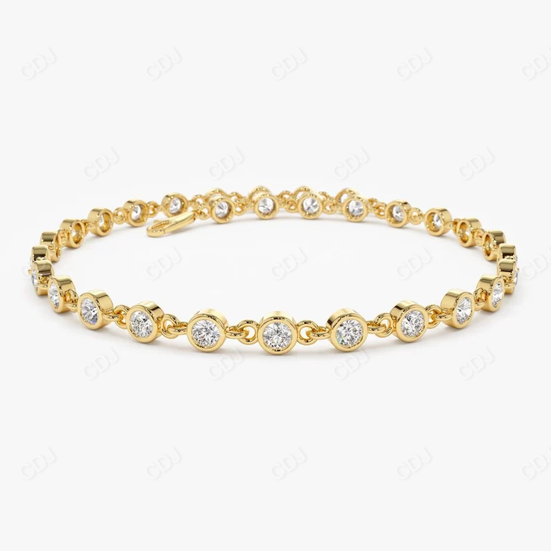 14k Gold Genuine Diamond Bezel Setting Women's Bracelet  customdiamjewel 10 KT Solid Gold Yellow Gold VVS-EF