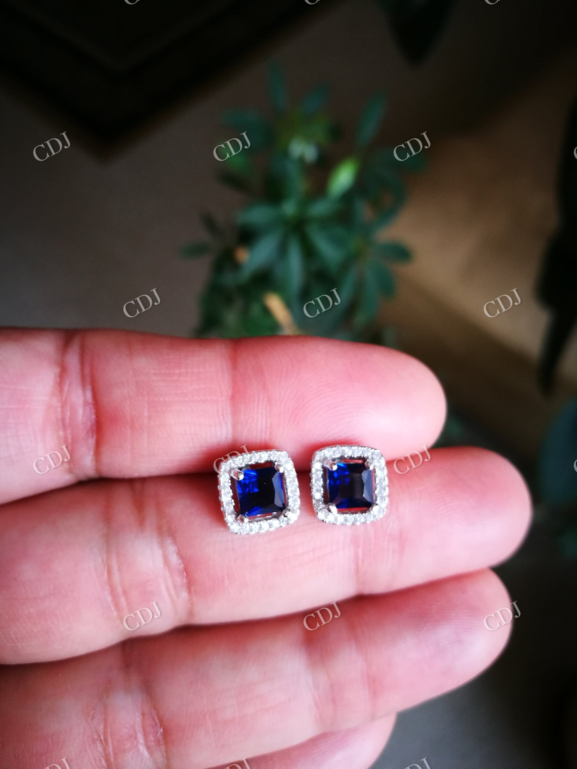 Blue Moissanite Stud Diamond Earrings  customdiamjewel   