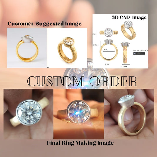 3 CT Round Cut Moissanite Hammered Texture Ring  customdiamjewel   