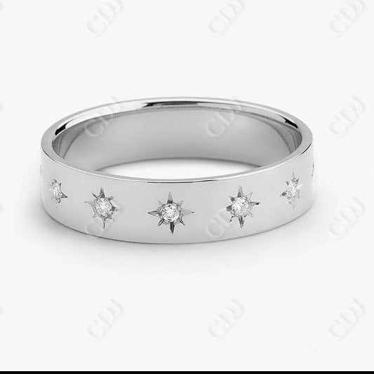 0.11CTW Lab Grown Diamond Star Wedding Band  customdiamjewel 10KT White Gold VVS-EF