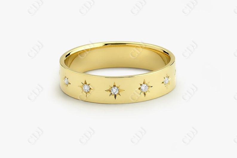 0.11CTW Lab Grown Diamond Star Wedding Band  customdiamjewel 10KT Yellow Gold VVS-EF