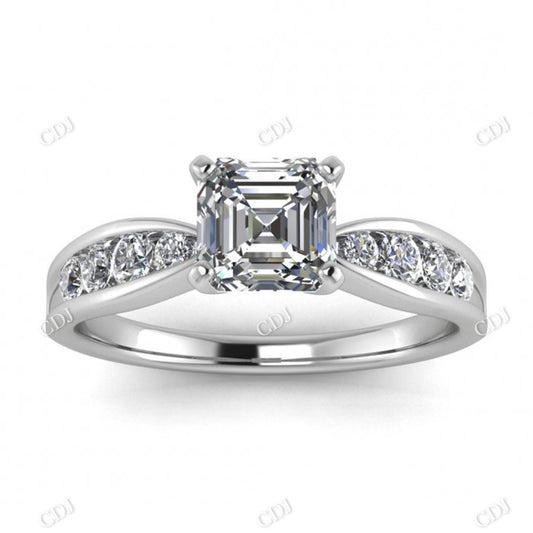 White Gold Tapered Channel Set Asscher Cut Moissanite Ring  customdiamjewel 10KT White Gold VVS-EF