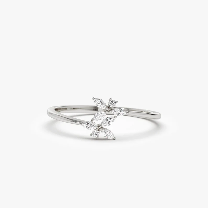 0.23CTW Flower Design Marquise Lab Grown Diamond Ring  customdiamjewel Sterling Silver White Gold VVS-EF