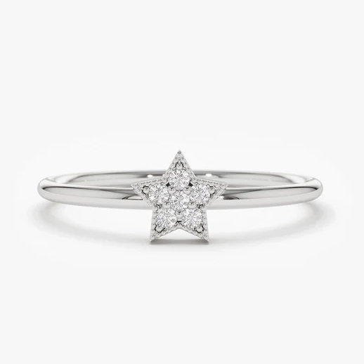 0.05CTW Star Shaped Lab Grown Diamond Engagement Ring  customdiamjewel Sterling Silver White Gold VVS-EF