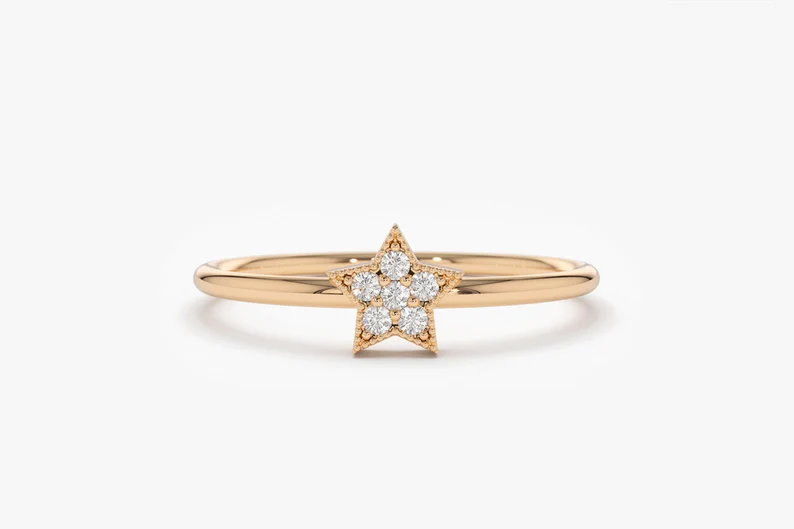 0.05CTW Star Shaped Lab Grown Diamond Engagement Ring  customdiamjewel Sterling Silver Rose Gold VVS-EF