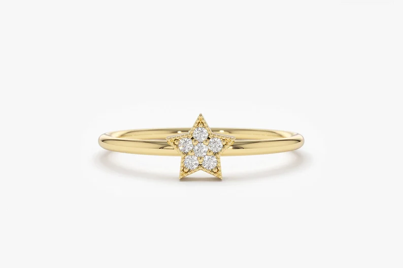 0.05CTW Star Shaped Lab Grown Diamond Engagement Ring  customdiamjewel Sterling Silver Yellow Gold VVS-EF