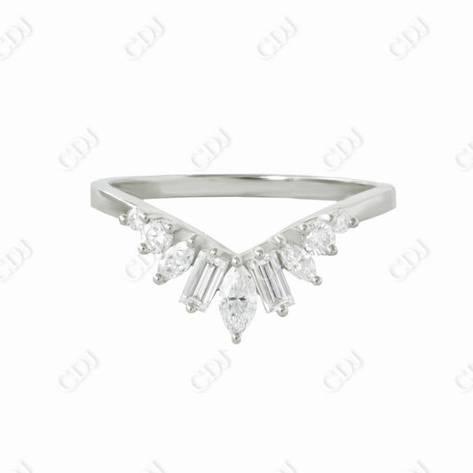 0.45CTW Crown Style Marquise And Baguette Moissanite Wedding Band  customdiamjewel 10KT White Gold VVS-EF