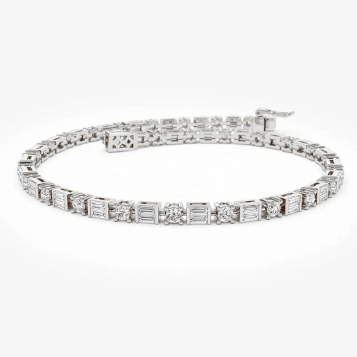 14k Gold Baguette & Round Natural Diamond Tennis Bracelet  customdiamjewel 10 KT Solid Gold White Gold VVS-EF