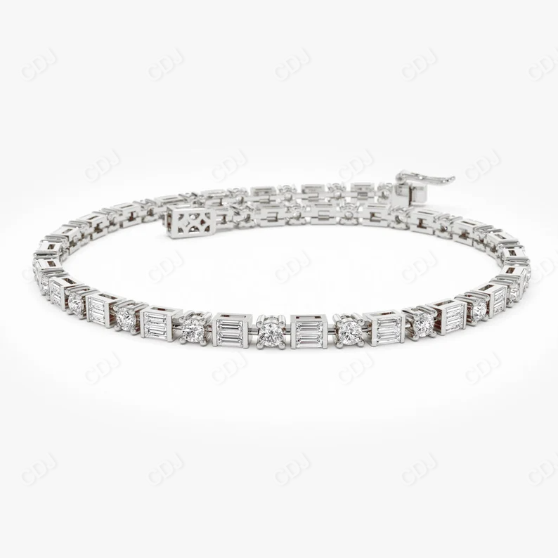 Baguette & Round Lab Grown Diamond Tennis Bracelet  customdiamjewel   