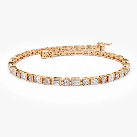 14k Gold Baguette & Round Natural Diamond Tennis Bracelet  customdiamjewel 10 KT Solid Gold Rose Gold VVS-EF