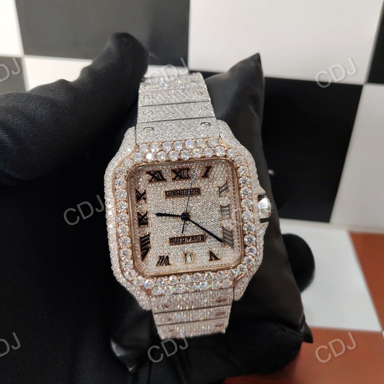 Cartier Rose Gold Stud Iced Out Diamond Watch  customdiamjewel   