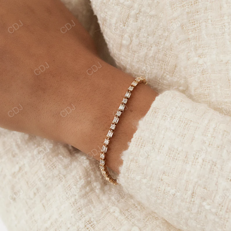 Baguette & Round Lab Grown Diamond Tennis Bracelet  customdiamjewel   