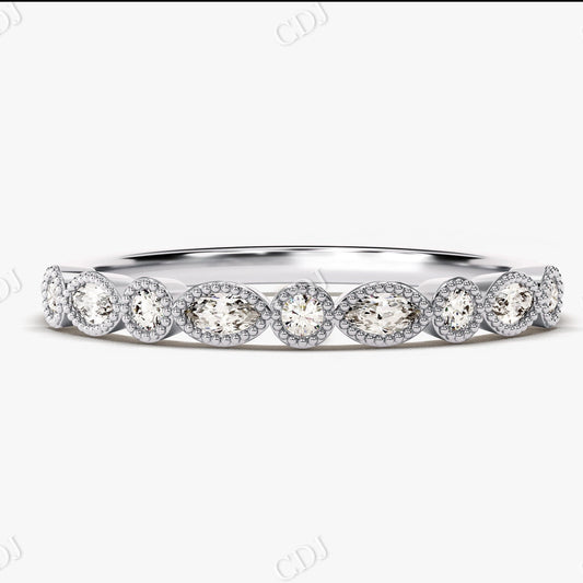 0.18CTW Vintage Marquise Cut Lab Grown Milgrain Band  customdiamjewel 10KT White Gold VVS-EF