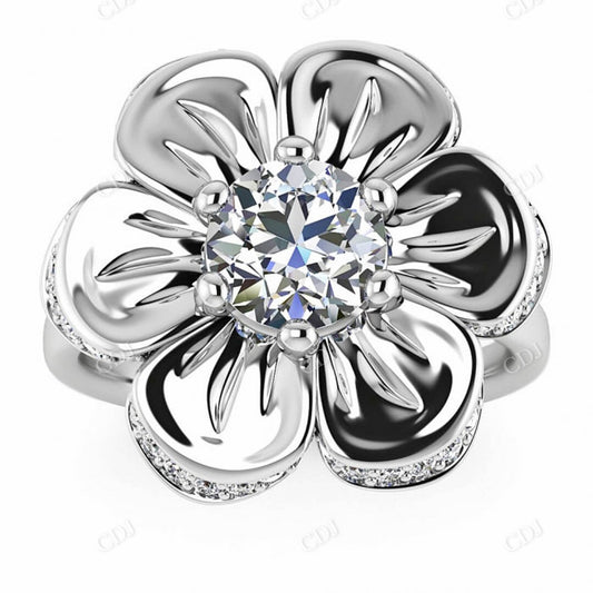 White Gold Moissanite Flower Ring Art Deco Floral Diamond Ring  customdiamjewel 10KT White Gold VVS-EF