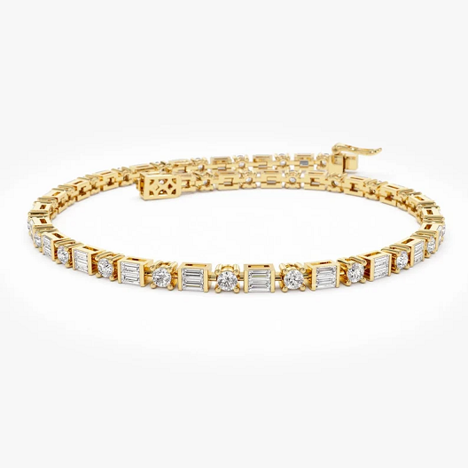 14k Gold Baguette & Round Natural Diamond Tennis Bracelet  customdiamjewel 10 KT Solid Gold Yellow Gold VVS-EF