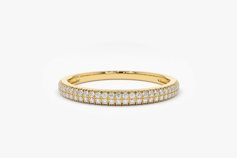 0.28CTW Round Cut Natural Diamond Double Row Wedding Band  customdiamjewel 10 KT Solid Gold Yellow Gold VVS-EF