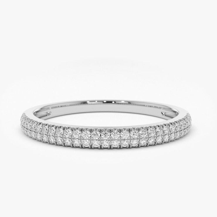 0.28CTW Round Cut Natural Diamond Double Row Wedding Band  customdiamjewel 10 KT Solid Gold White Gold VVS-EF