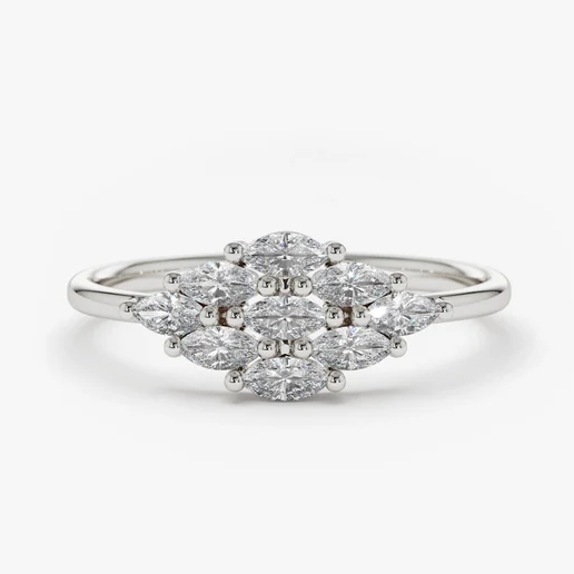 0.35CTW Marquise Diamond Cluster Wedding Ring  customdiamjewel 10 KT Solid Gold White Gold VVS-EF