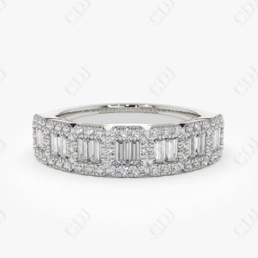 0.70CTW Lab Grown Baguette and Round Diamond Wedding Band  customdiamjewel 10KT White Gold VVS-EF