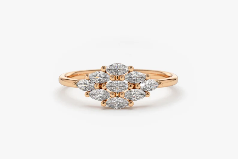 0.35CTW Marquise Diamond Cluster Wedding Ring  customdiamjewel 10 KT Solid Gold Rose Gold VVS-EF