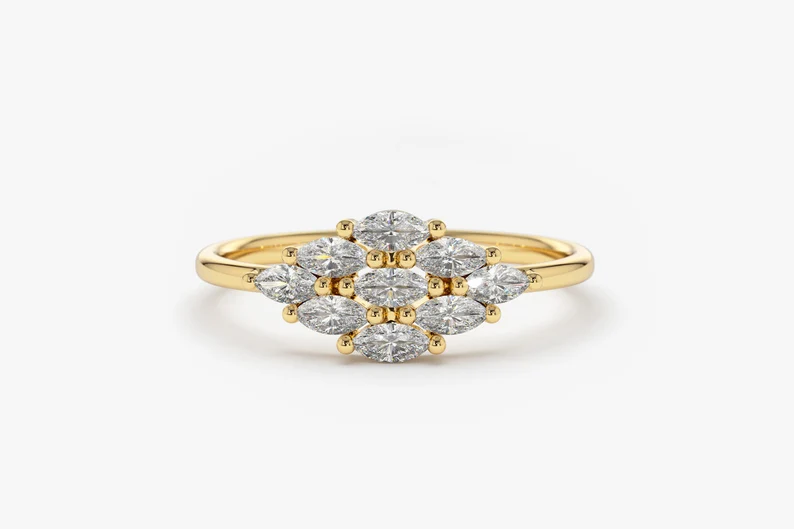 0.35CTW Marquise Diamond Cluster Wedding Ring  customdiamjewel 10 KT Solid Gold Yellow Gold VVS-EF