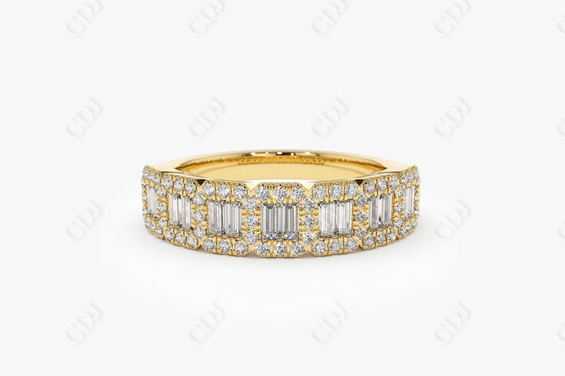 0.70CTW Lab Grown Baguette and Round Diamond Wedding Band  customdiamjewel 10KT Yellow Gold VVS-EF