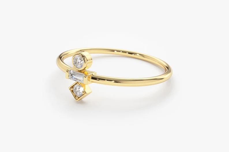 14k Gold Baguette and Round Cut Diamond Wedding Ring  customdiamjewel   