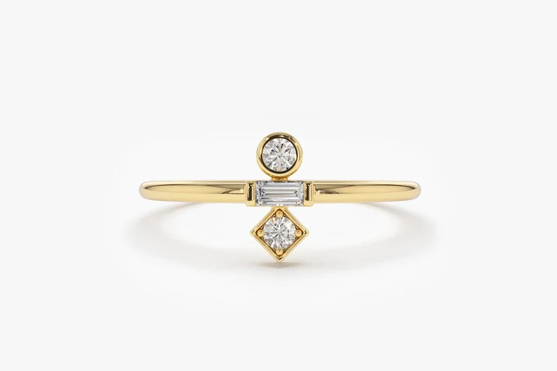 14k Gold Baguette and Round Cut Diamond Wedding Ring  customdiamjewel 10 KT Solid Gold Yellow Gold VVS-EF