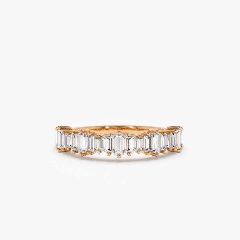 0.79CTW Baguette Cut Natural Diamond Half Eternity Wedding Band  customdiamjewel 10 KT Solid Gold Rose Gold VVS-EF