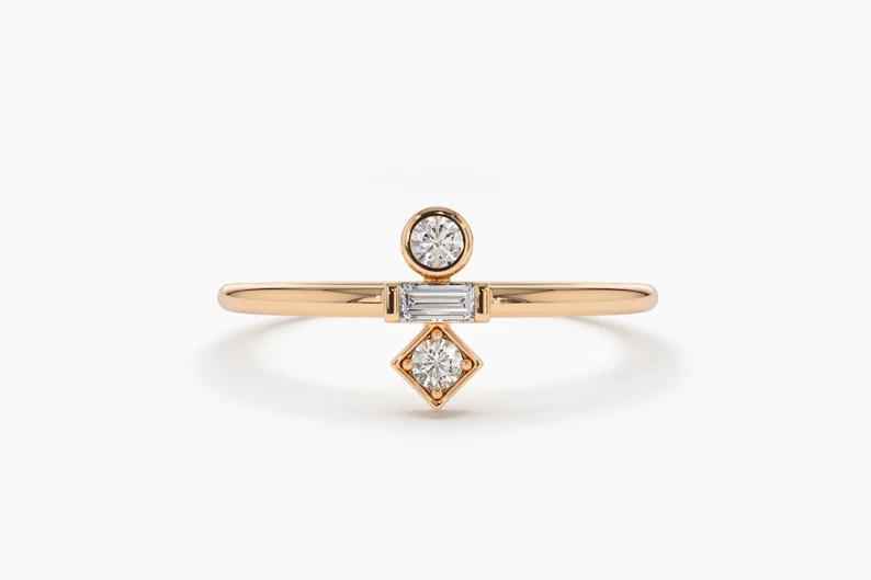 14k Gold Baguette and Round Cut Diamond Wedding Ring  customdiamjewel 10 KT Solid Gold Rose Gold VVS-EF