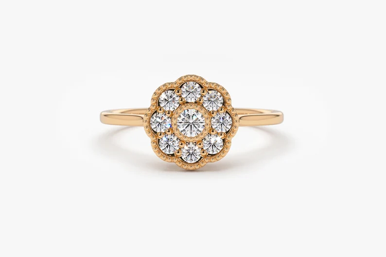 Minimalist Diamond Floral Style Natural Diamond Wedding Ring  customdiamjewel 10 KT Solid Gold Rose Gold VVS-EF