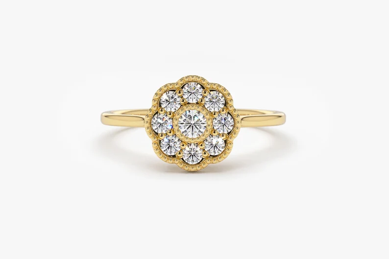 Minimalist Diamond Floral Style Natural Diamond Wedding Ring  customdiamjewel 10 KT Solid Gold Yellow Gold VVS-EF