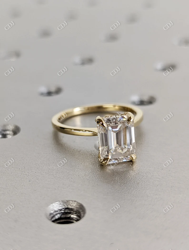 2.5CT Emerald Cut Moissanite Hidden Halo Set Solitaire Diamond Ring  customdiamjewel   