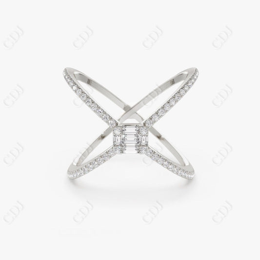 0.34CTW Lab Grown Baguette and Round Diamond Criss Cross Band  customdiamjewel 10KT White Gold VVS-EF